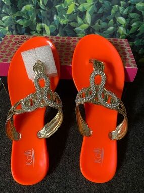 Women's Orange Jeweled Slip-On Sandals